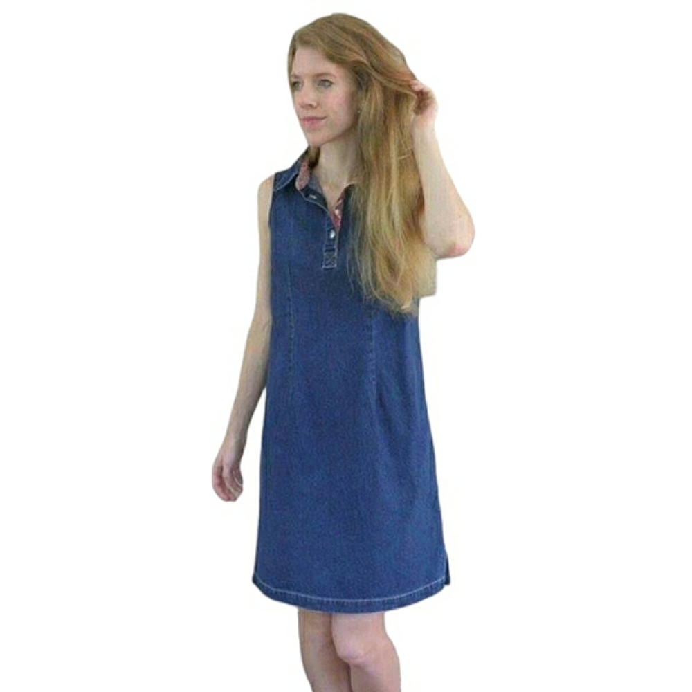 JG Hook Vintage Sleeveless Collared Red Bandana Neck Denim Sheath Jean Dress 16 - Picture 15 of 16